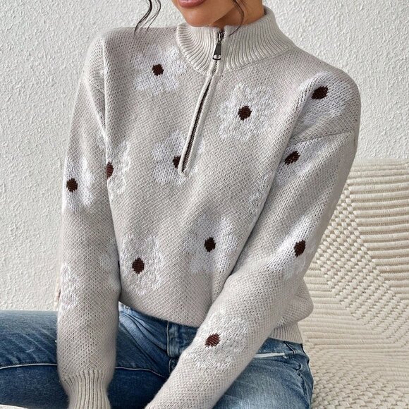 Multicolor Casual Women's Jacquard Knitted Pullover Sweater - Picture 6 of 6